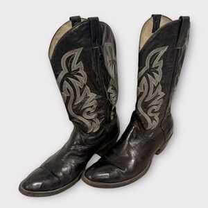 Cowtown Boots Mens Black Leather Western Cowboy Boots Silver Stitching sz 12